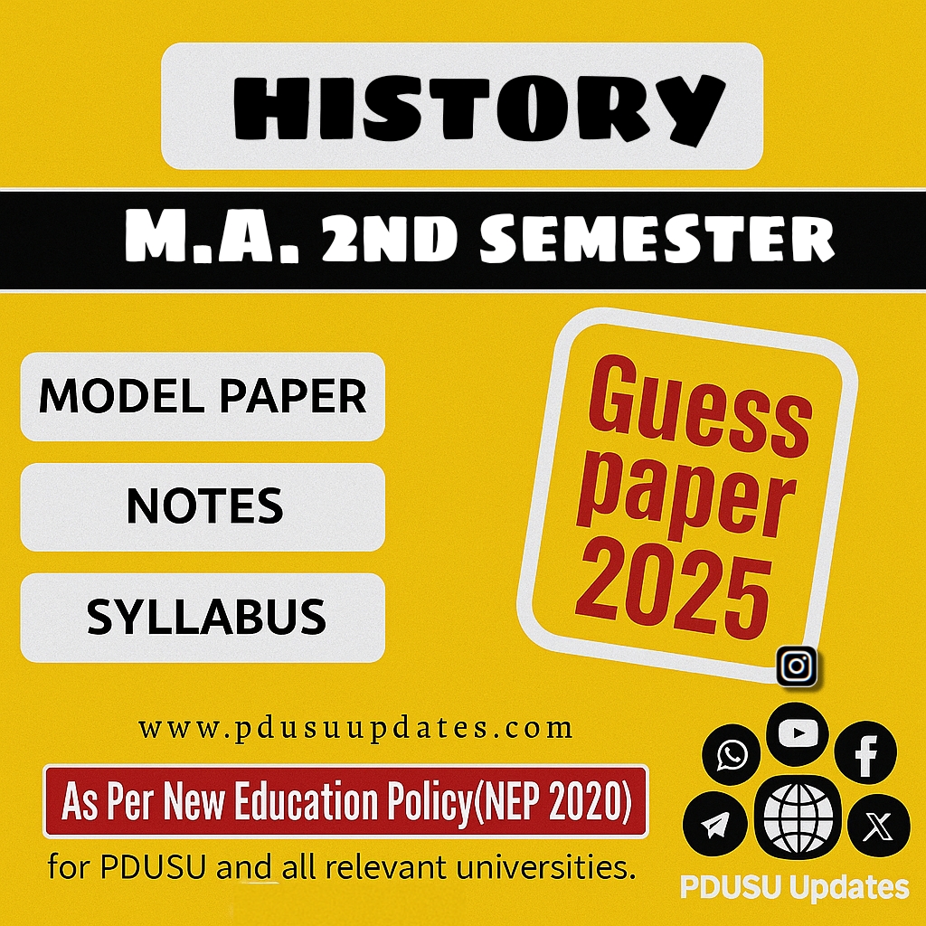 M.A. 2nd Semester History Important Questions 2025 | Guess Paper & Syllabus PDUSU Rajasthan University